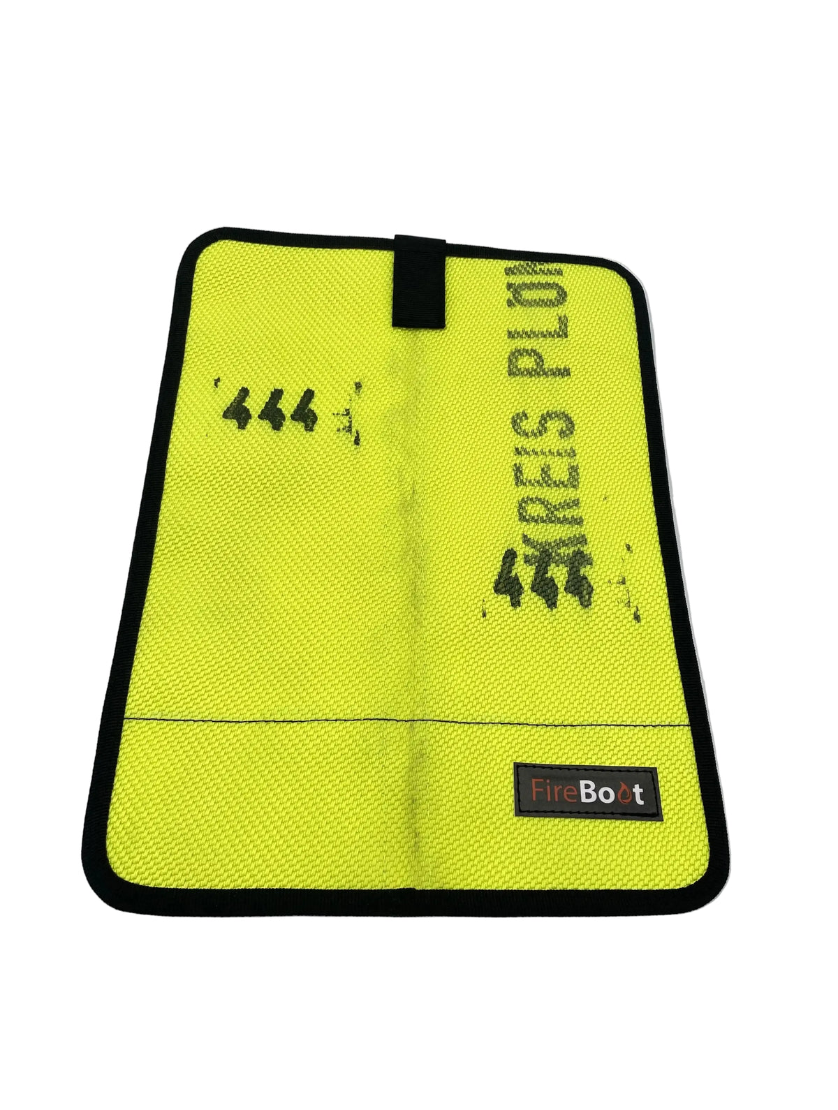 Tablet Hülle XL Neon/Plön aus Feuerwehrschlauch in grün, Vorne.