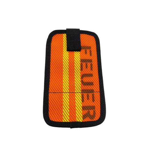 Handyhülle M aus Feuerwehrschlauch in orange, vorne