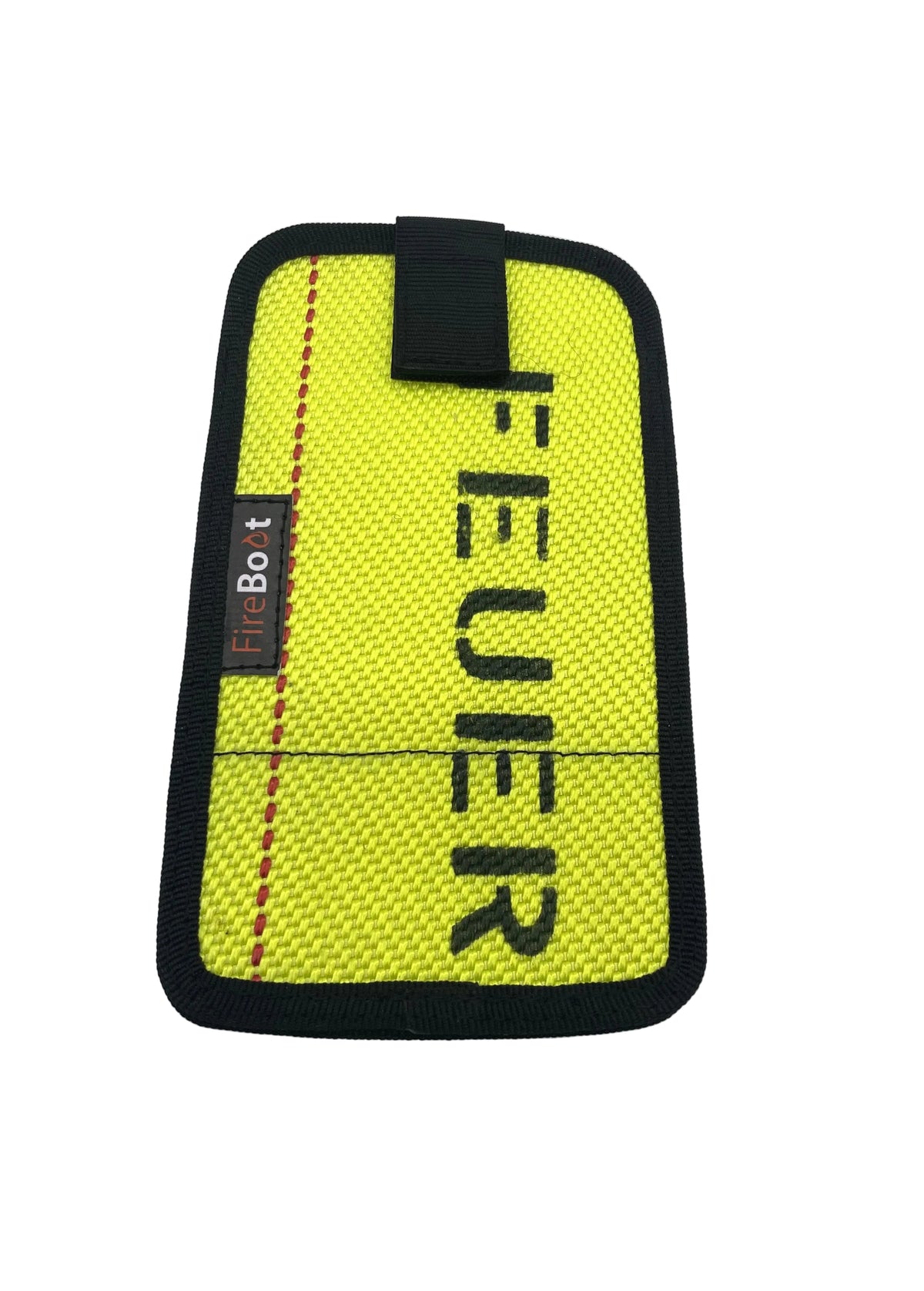 Handyhülle aus Feuerwehrschlauch in Neon mit Aufdruck FEUER.